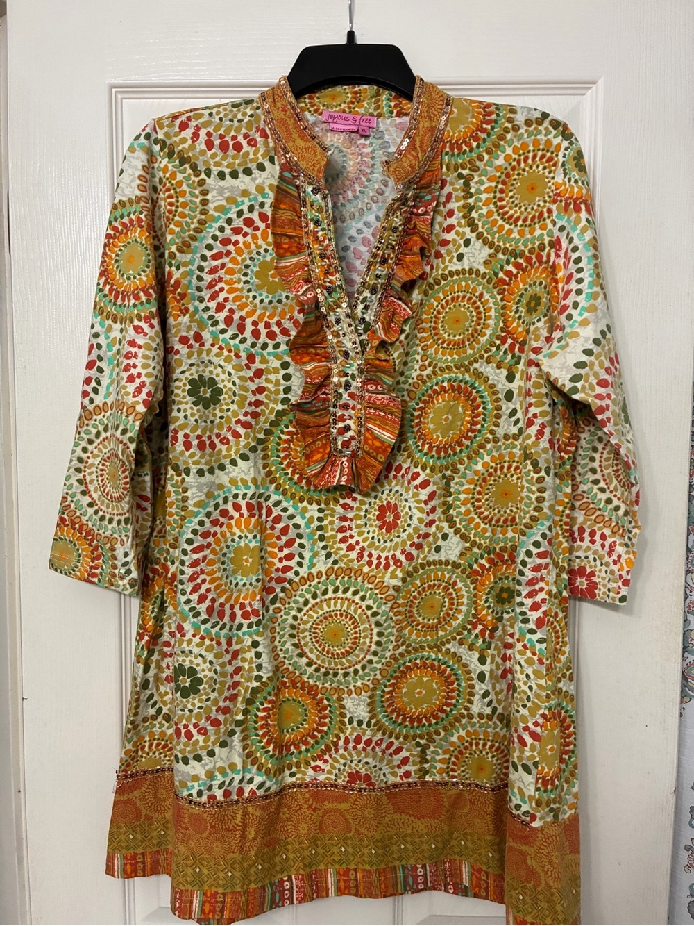 Boho Ruffle-Front Tunic Top - Multicolor